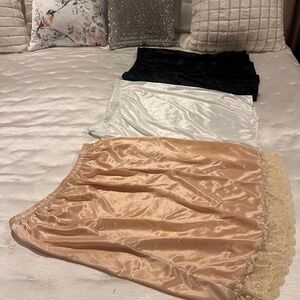 NWOT  Elegant Women's Satin Slip Skirt Set - Black, White, and Cream